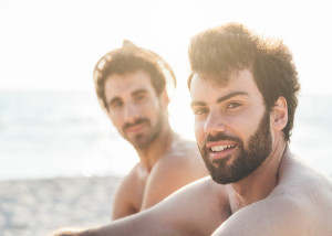 love, gay couple, beach, sunshine, happy